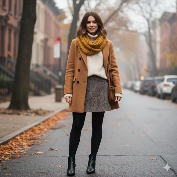 ANA Womens Herringbone Tweed Wool Blend Skirt 12 Brown Mini A-Line Preppy Twee - Picture 1 of 8